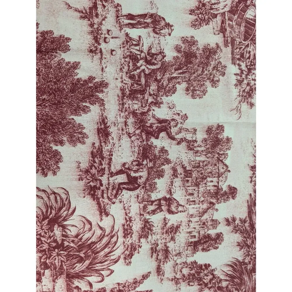 Vintage 1986 French Toile de Jouy Fabric 54x80 In Red Pastoral Screen Print